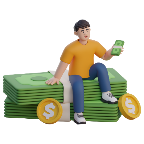 3D illustration - person sitting on money